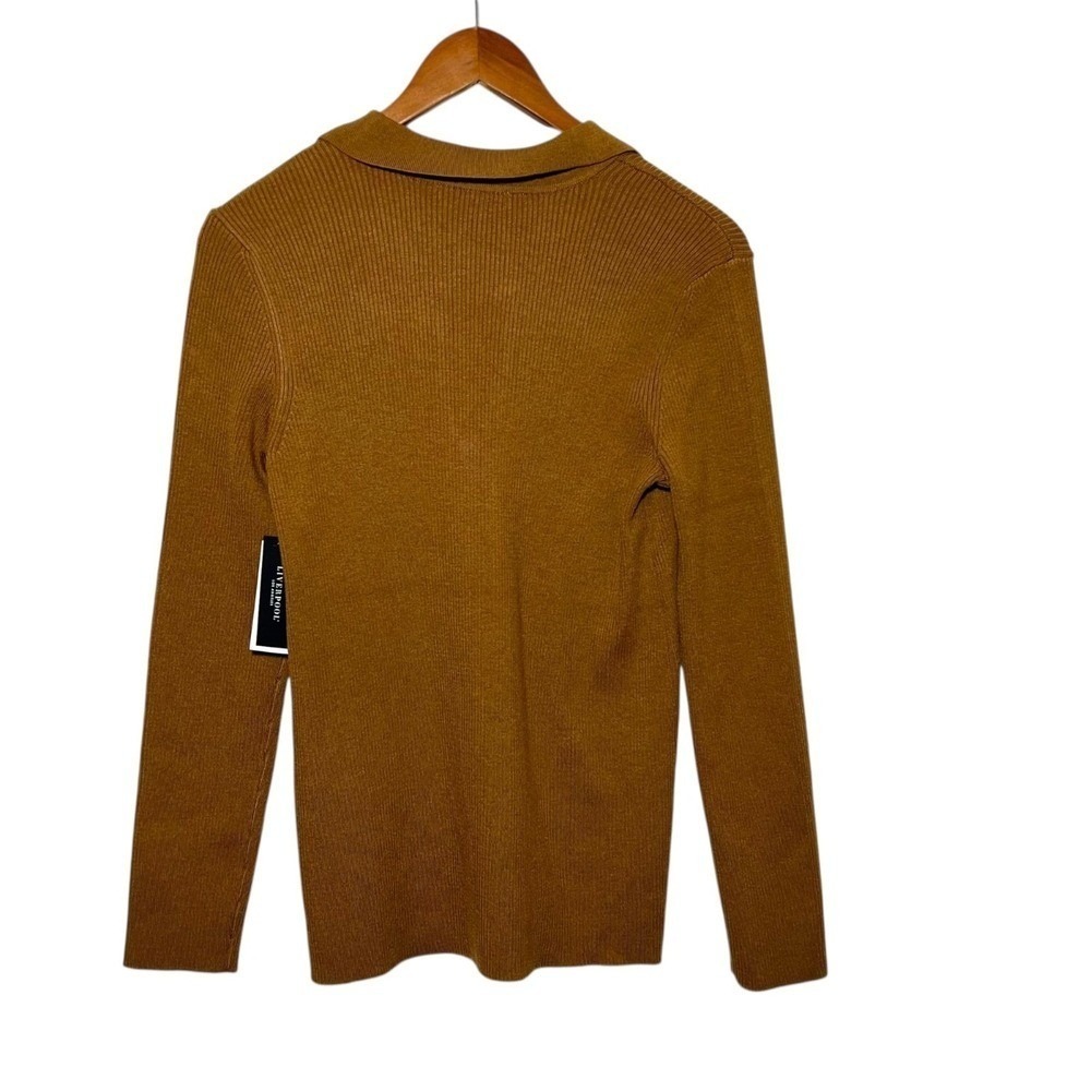 Liverpool Ribbed V-Neck Polo Sweater Large Preppy Euro Autumn Brown Luxe Paris - Picture 4 of 13